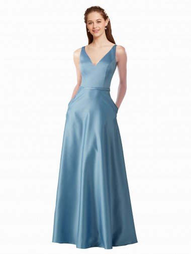 Best Classic Satin V-Neck A-Line Prom Dress with Pockets UK
