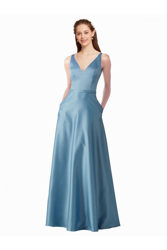 Best Classic Satin V-Neck A-Line Prom Dress with Pockets UK