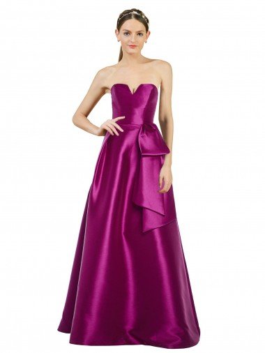 Best Sleeveless V-Neck Long Satin Prom Dress with Bow Waist UK