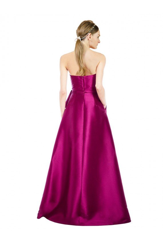 Best Sleeveless V-Neck Long Satin Prom Dress with Bow Waist UK