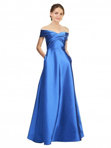 Best Sleeveless Off the Shoulder Ball Gown Satin Prom Dress UK