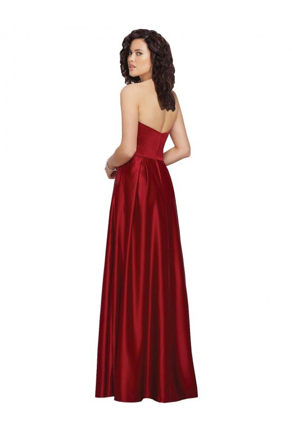 Best Strapless Satin Prom Dress with Beaded Pocket and Soft Pleating UK