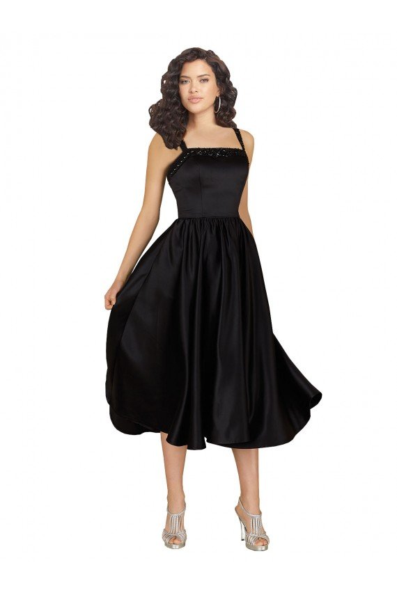 Best Short Square Neck Satin Cocktail Prom Dress / Homecoming Dress with Beading UK