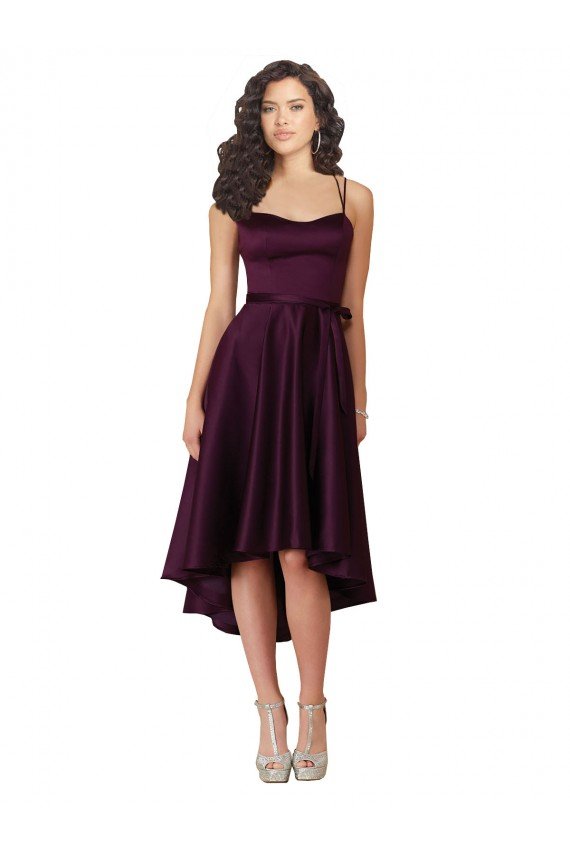 Best Elegant High Low Satin Prom Dress with Criss Cross Back UK
