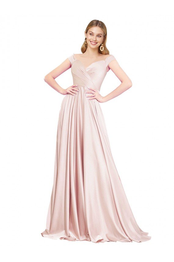 Best A-Line Off the Shoulder Sweetheart Satin Prom Dress UK