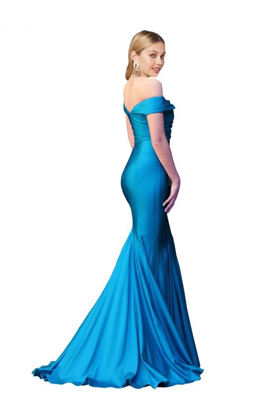 Best Off the Shoulder Long Chapel Train Satin Prom Dress UK