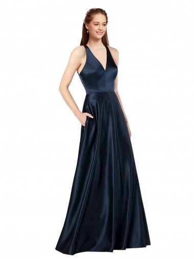 Best Long Satin Prom Dress with Halter Neckline UK