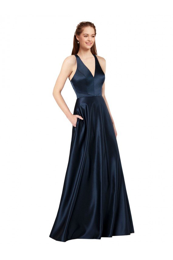 Best Long Satin Prom Dress with Halter Neckline UK