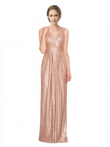 Best Draped V-Neck Striking Sheath Floor Length Sequin Prom Dress UK