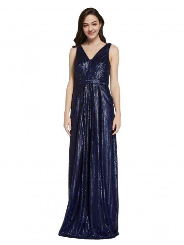 Best Long V-Neck Sparking Sequin Prom Dress with Low V-Back UK