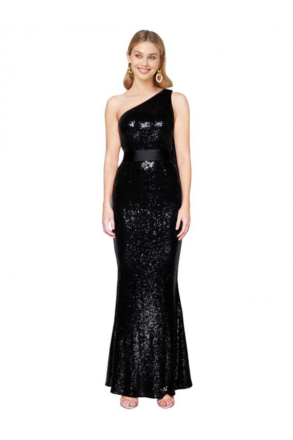 Best Draped One Shoulder Long Full Length Sequin Prom Dress UK
