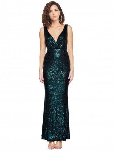 Best V-Neck Full Length Sequin Prom Dress with Draped Back UK