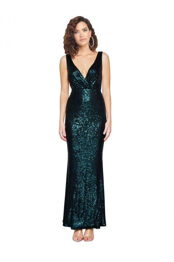 Best V-Neck Full Length Sequin Prom Dress with Draped Back UK