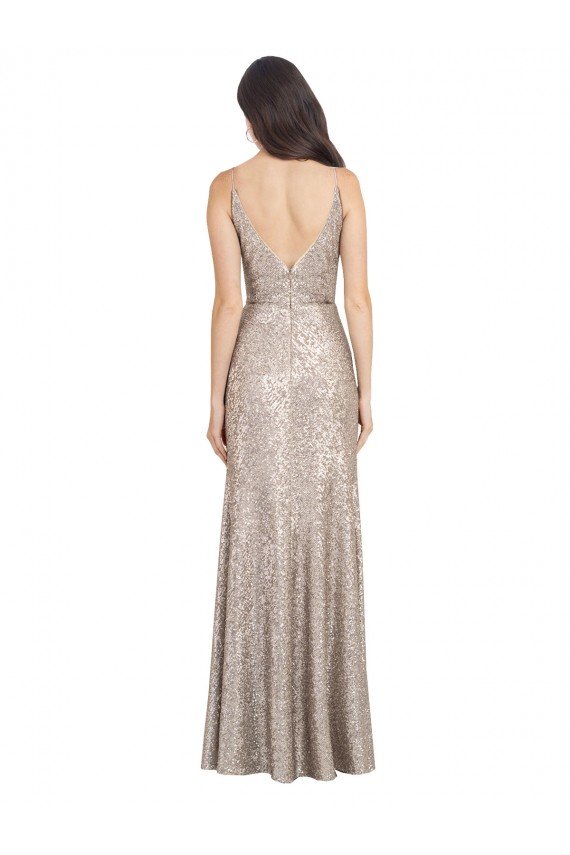 Best V-Neck Fully Sequin Prom Dress with V-Back and Front Slit UK