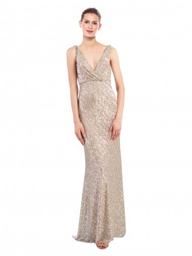 Best Faux Surplice V-Neck Slim Sparkling Sequin Prom Dress UK