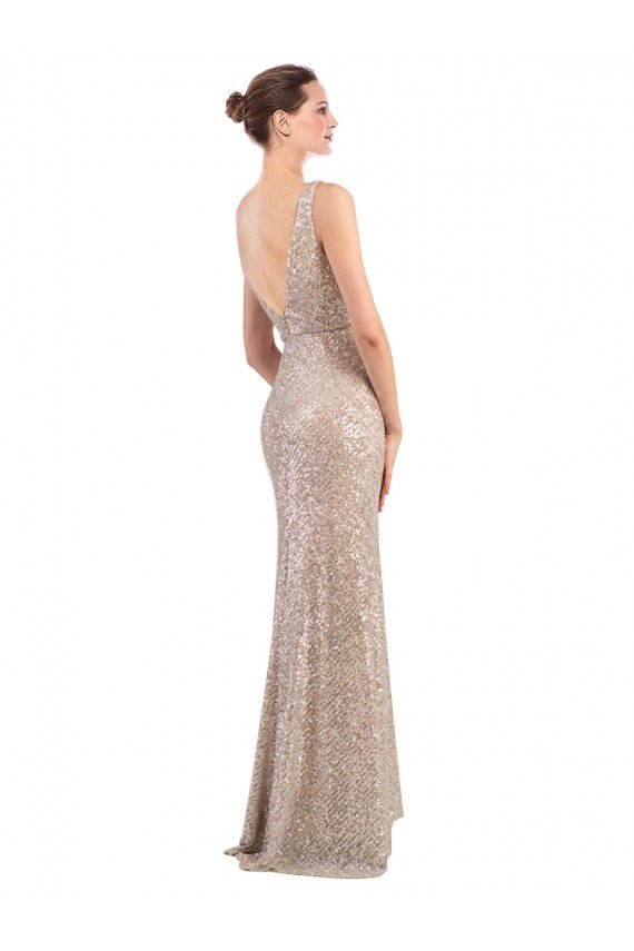 Best Faux Surplice V-Neck Slim Sparkling Sequin Prom Dress UK