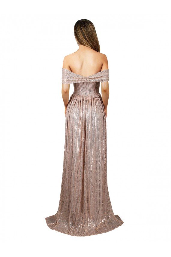 Best Strapless Scoop Neck Off the Shoulder Long Sequin Prom Dress with High Slit UK
