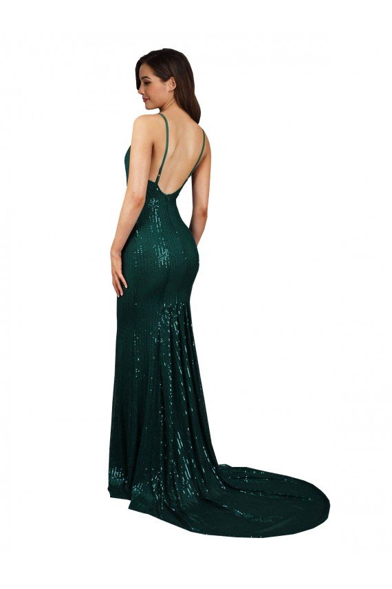 Best Fishtail Shaped V-Neck Open Back Long Sequin Prom Dress UK