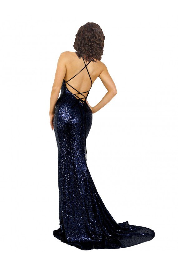 Best Mermaid V-Neck Low Back Long Sequin Prom Dress UK
