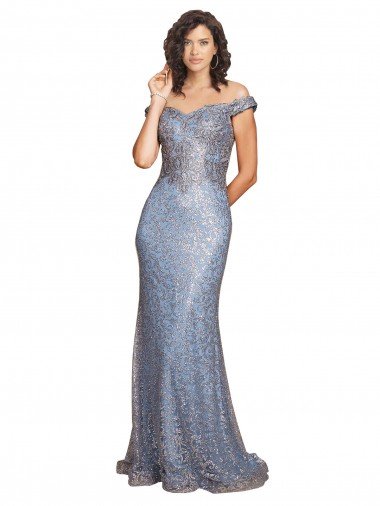Best Off the Shoulder Sweetheart Neckline Sequin Prom Dress with Thigh High Slit UK