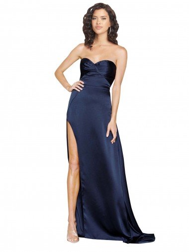 Best Knotted Sweetheart Silky Satin Prom Dress with High Side Split UK