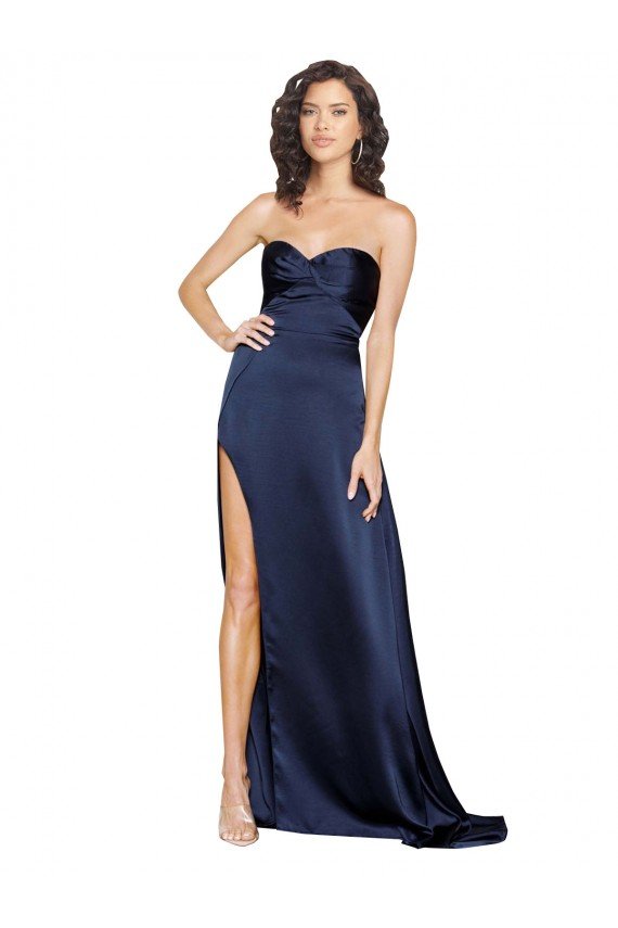 Best Knotted Sweetheart Silky Satin Prom Dress with High Side Split UK