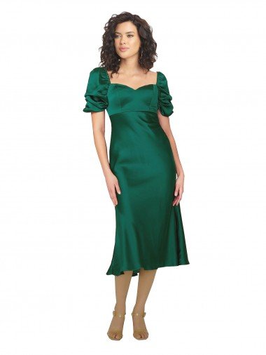Best Ruched Sleeve Silky Satin Prom Dress UK