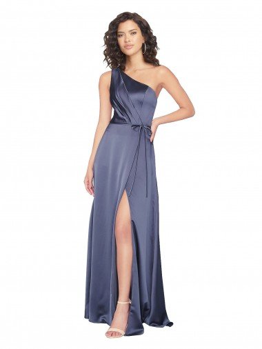 Best Draped Silky Satin Prom Dress with Tied Waist UK