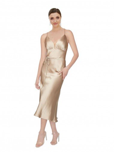 Best Empire Waist Silky Satin Midi Length Cocktail Dress / Prom Dress UK