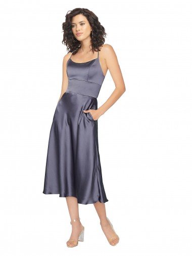 Best Midi Length Silky Satin Cocktail Prom Dress / Homecoming Dress with Open Tied Back UK