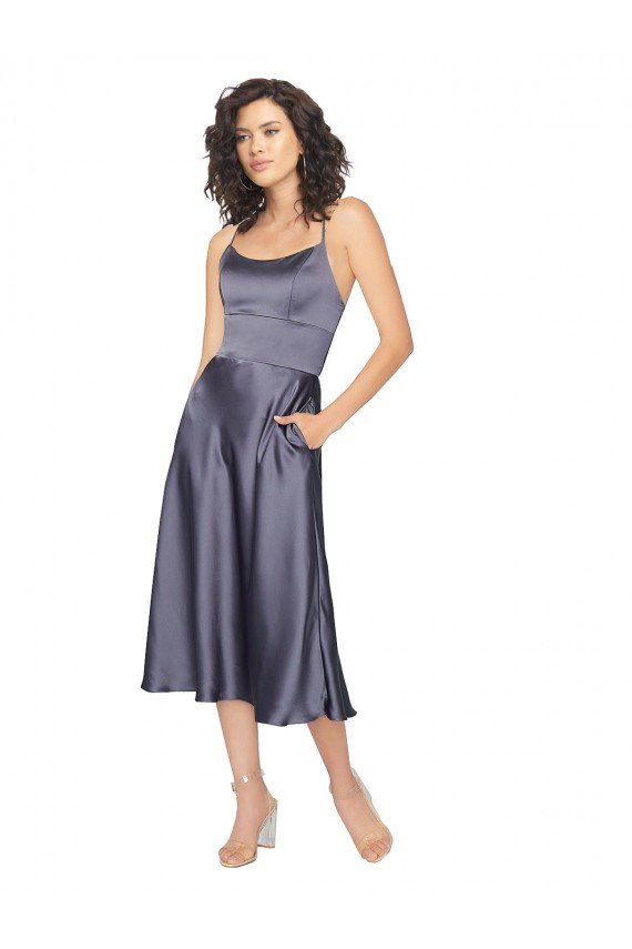 Best Midi Length Silky Satin Cocktail Prom Dress / Homecoming Dress with Open Tied Back UK