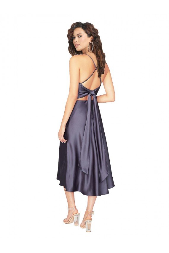 Best Midi Length Silky Satin Cocktail Prom Dress / Homecoming Dress with Open Tied Back UK