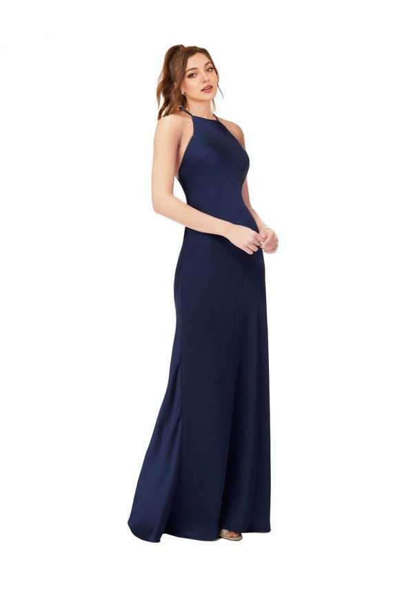 Best High Neck Satin Prom Dress with Strappy Back UK
