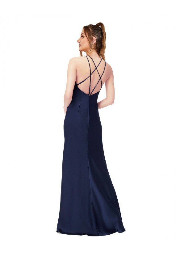 Best High Neck Satin Prom Dress with Strappy Back UK