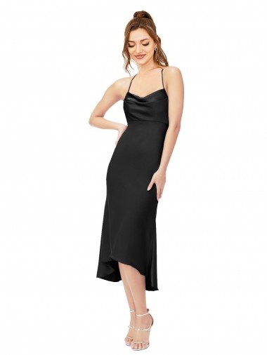 Best High Low Silky Satin Cowl Neck Midi Length Cocktail Prom Dress / Homecoming Dress UK