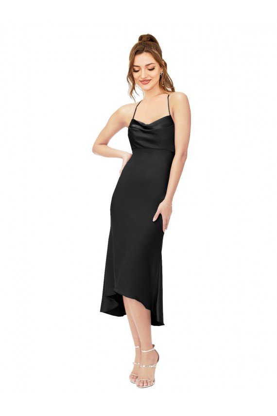Best High Low Silky Satin Cowl Neck Midi Length Cocktail Prom Dress / Homecoming Dress UK