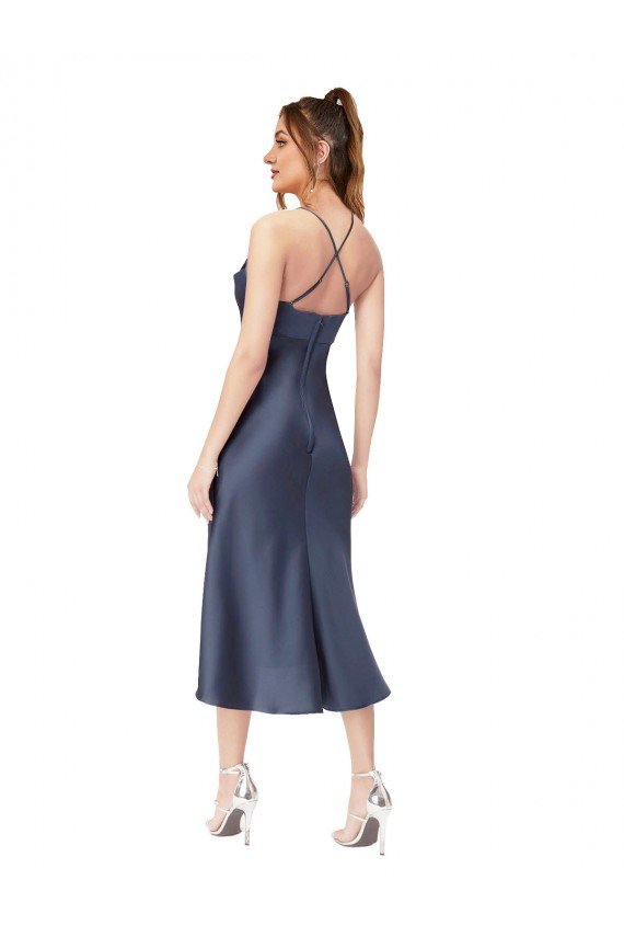 Best High Low Silky Satin Cowl Neck Midi Length Cocktail Prom Dress / Homecoming Dress UK
