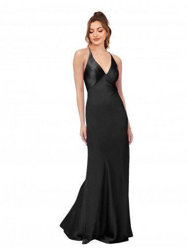 Best Cowl Back V-Neck Silky Satin Prom Dress UK