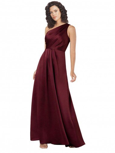 Best One Shoulder Silky Satin Prom Dress with Subtle Pleats UK
