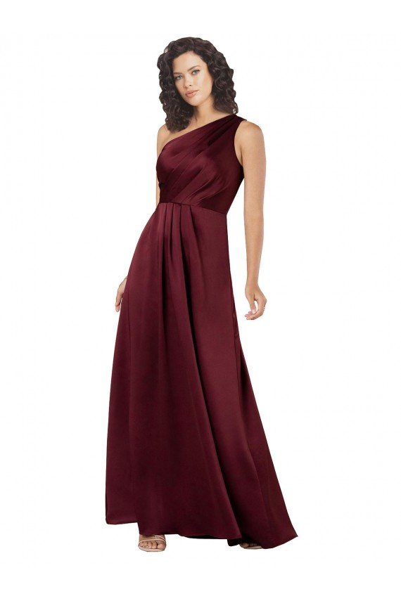 Best One Shoulder Silky Satin Prom Dress with Subtle Pleats UK