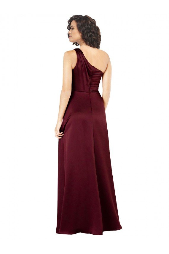 Best One Shoulder Silky Satin Prom Dress with Subtle Pleats UK