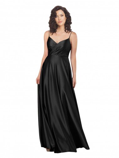 Best Full Length V-Neckline Silky Satin Prom Dress with Full Skirt UK
