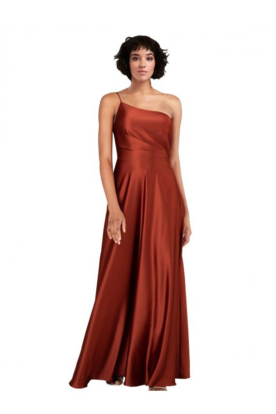 Best Sophisticated One Shoulder Silky Satin Prom Dress with Full Skirt UK