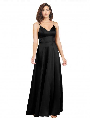 Best Silky Satin Floor-Length Long Prom Dress with V-Neckline UK