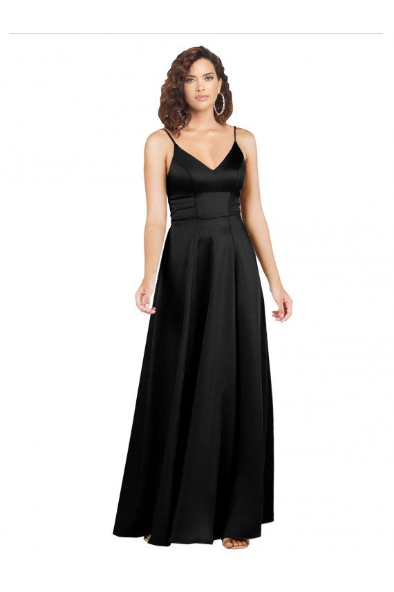 Best Silky Satin Floor-Length Long Prom Dress with V-Neckline UK