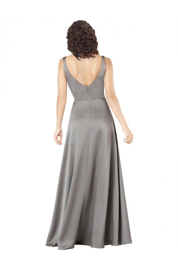 Best Plunging V-Neckline Long A-Line Silky Satin Prom Dress UK