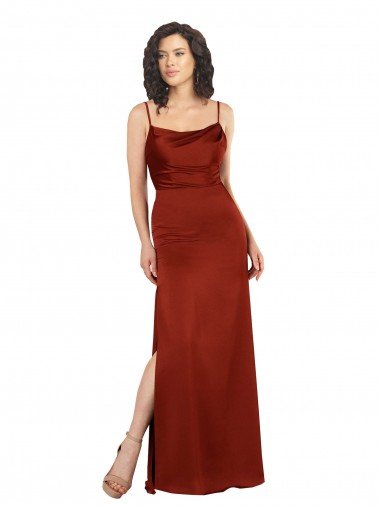 Best Floor-Length Silky Satin Prom Dress with Skirt Slit UK