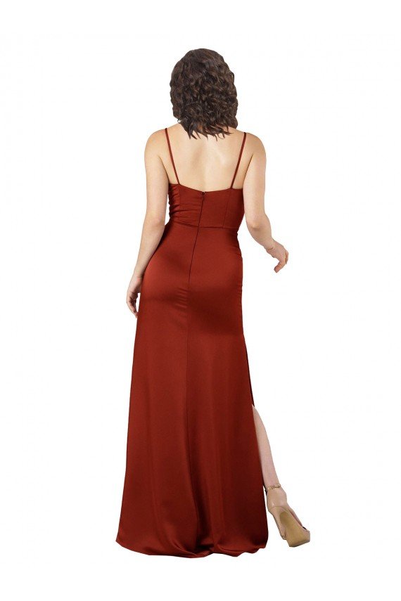 Best Floor-Length Silky Satin Prom Dress with Skirt Slit UK