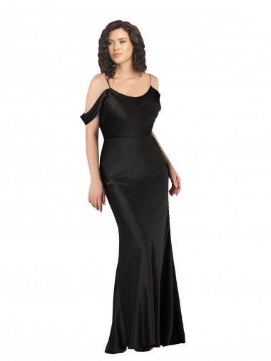 Best Off the Shoulder Sleeves Silky Satin Prom Dress with Skirt Slit UK