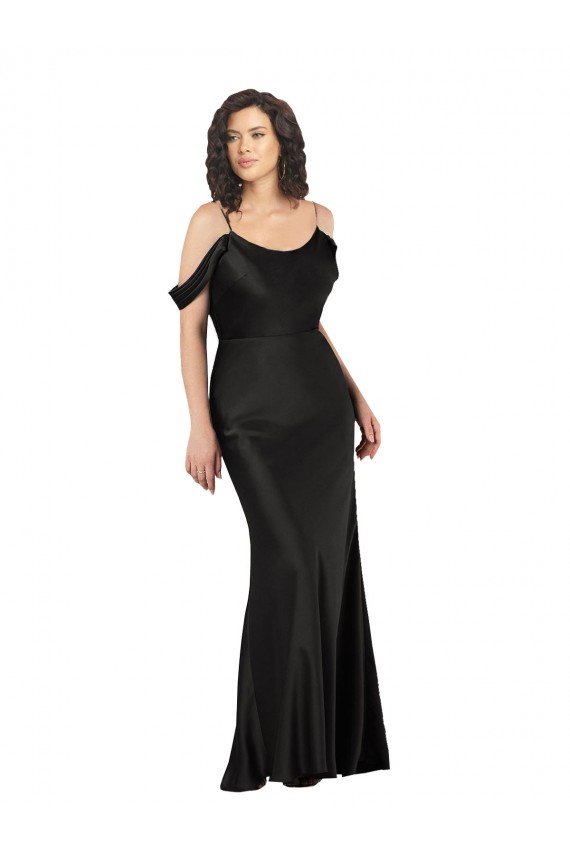 Best Off the Shoulder Sleeves Silky Satin Prom Dress with Skirt Slit UK